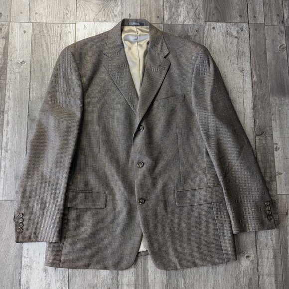 Austin Reed London, Wool Black and Brown Houndstooth Blazer Jacket, Sz 42L
